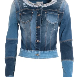 Giacca slim in denim con lavaggio bleached