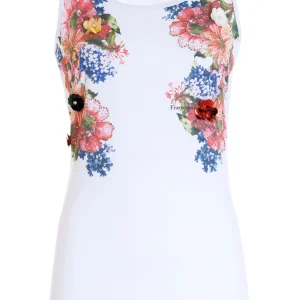 Canotta slim bianca in jersey con stampa floreale