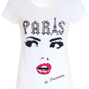 T-shirt regular in jersey con stampa paris bianca