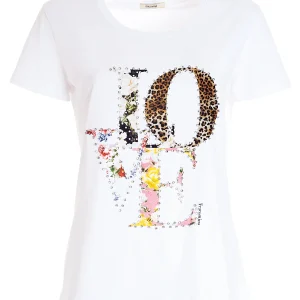 T-shirt regular in jersey con stampa love bianca