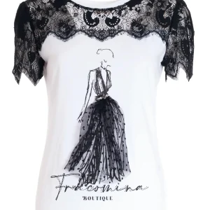 T-shirt regular in jersey con inserti in pizzo