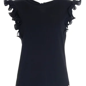 T-shirt regular in jersey con rouches su giromanica nera