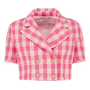 Giacca crop in boucle rosa