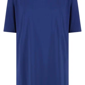 Maxi t-shirt con spacco in jersey crepe blu