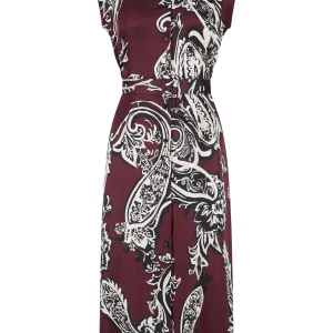 Abito chemisier bordeaux con stampa e con cintura