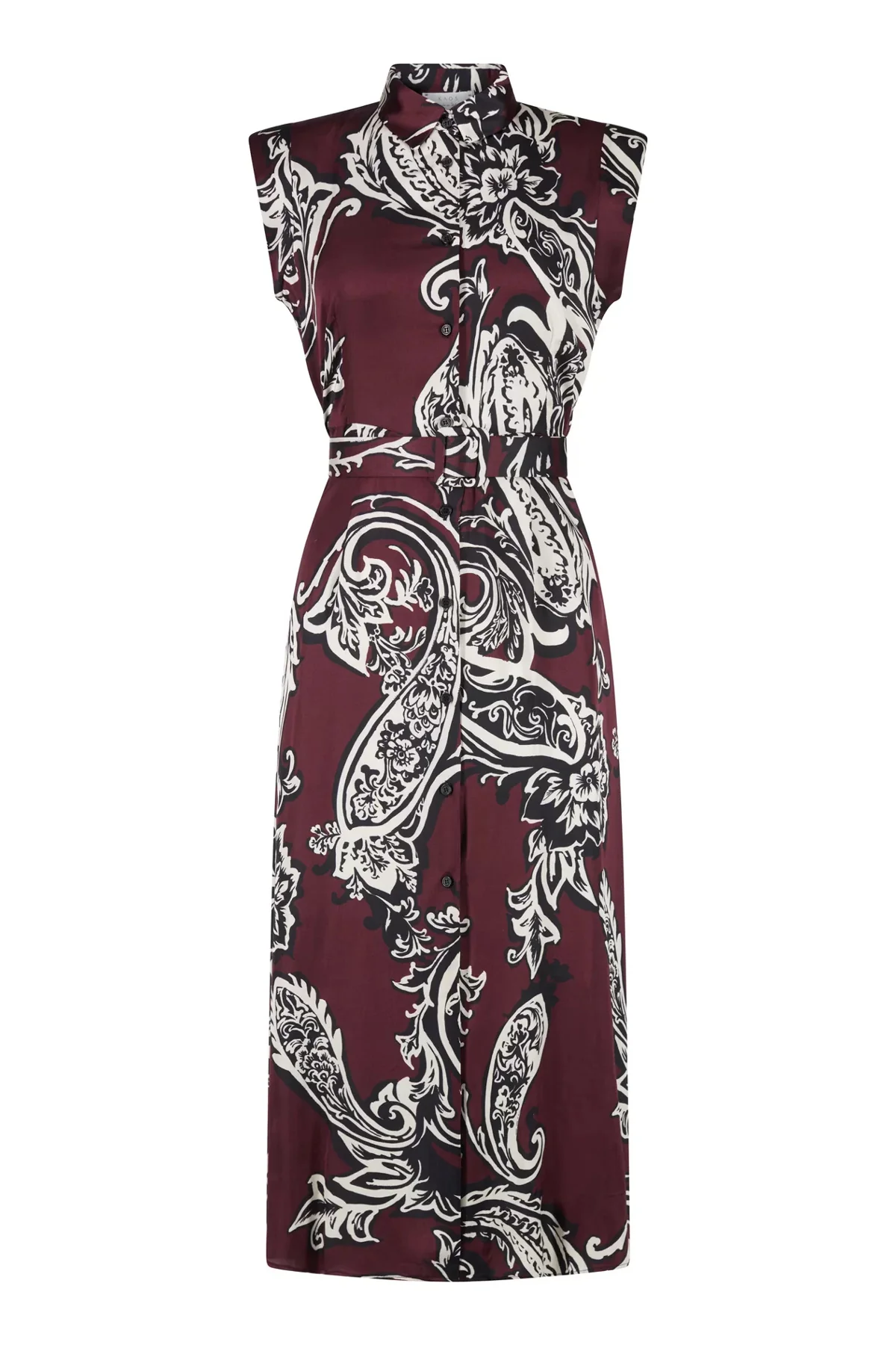 Abito chemisier bordeaux con stampa e con cintura