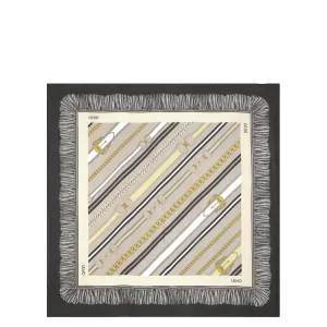 Foulard nero ecosostenibile in chiffon con stampa cinte e catenine