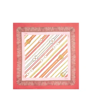 Foulard arancione ecosostenibile in chiffon con stampa cinte e catenine