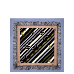 Foulard blu ecosostenibile in chiffon con stampa cinte e catenine