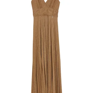 Vestito da cerimonia beige con interventi in lurex