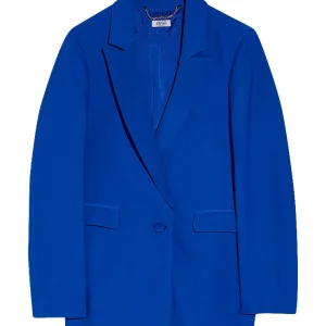 Blazer lungo blu in envers satin