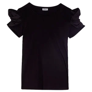 T-shirt nera con dettagli in popeline