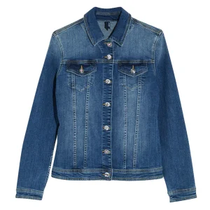 Giacca jeans lavaggio stonewash con bottoni gioiello