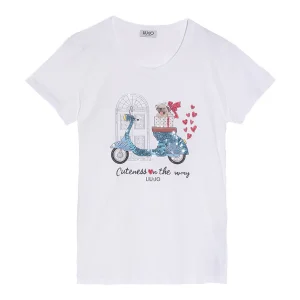 T-shirt bianca con stampa cuteness e applicazioni