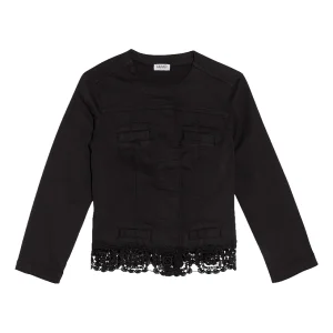 Giacca nera in gabardine con pizzo