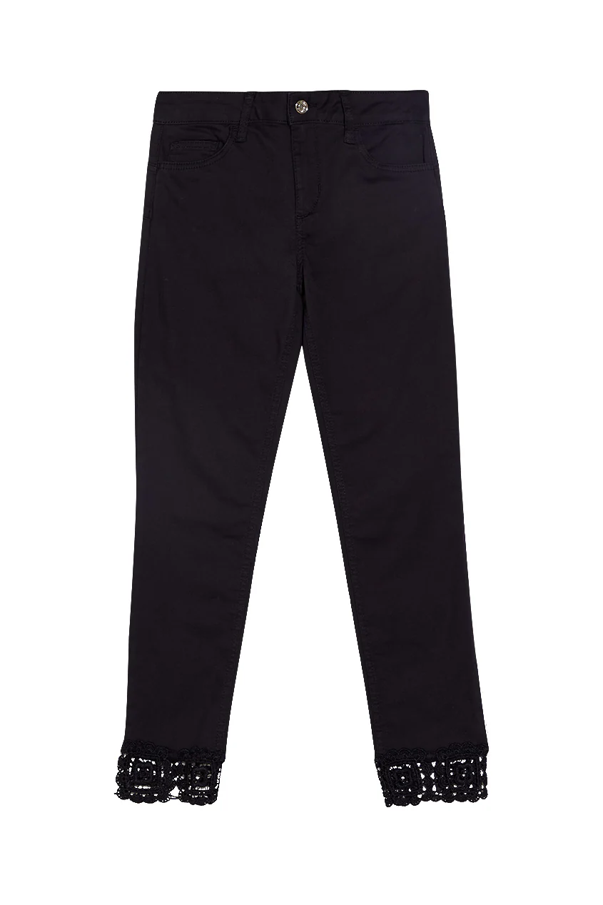 Pantalone skinny nero con applicazioni e pizzo