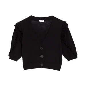 Micro cardigan nero con rouches