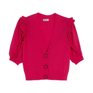 Micro cardigan magenta con rouches