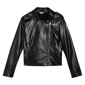 Giacca biker nera con dettaglio plissé