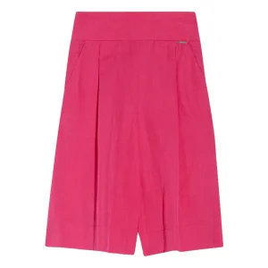 Bermuda magenta a vita alta in misto lino