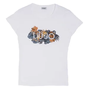 T-shirt bianca ecosostenibile con logo e foliage
