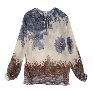 Blusa in chiffon di seta con stampa optical