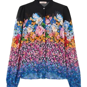 Camicia nera in georgette a fiori