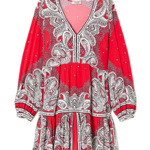 Abito corto con stampa bandana rossa