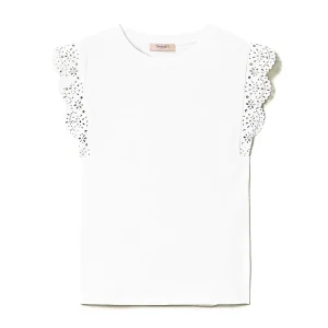 T-shirt con ricamo laser bianca