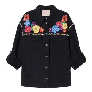 Camicia nera in popeline con pizzo