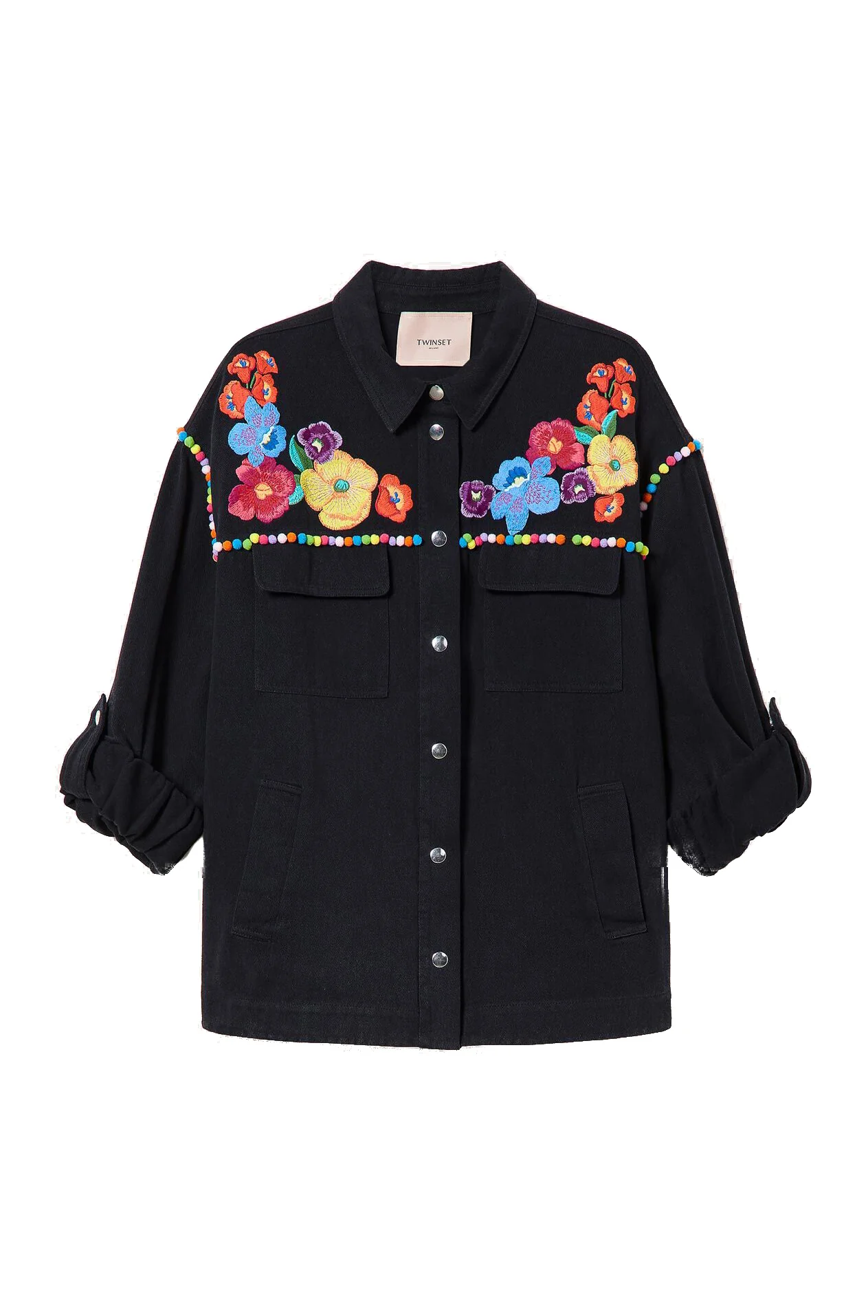 Camicia nera in popeline con pizzo - immagine 2