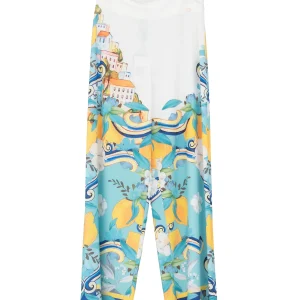 Pantalone palazzo bianco con stampa all over