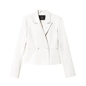 Giacca blazer fitted bianca effetto pelle