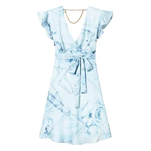 Abito corto in raso stampato