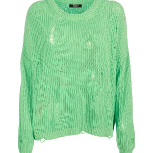 Maglia ampia menta in cotone con stramature