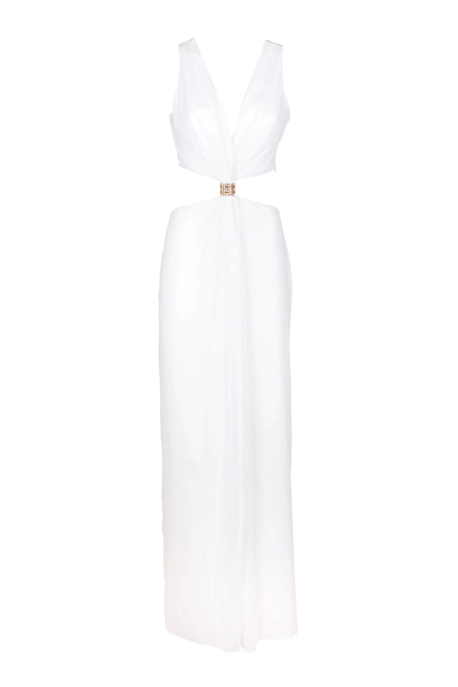 Abito bianco senza maniche con apertura sulla vita