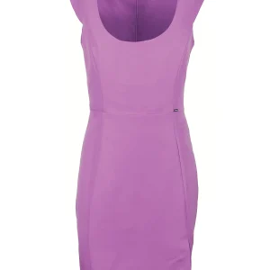 Abito slim mini viola senza maniche e con spacco