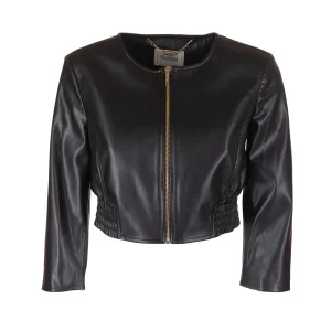 Giacca cropped nera in eco pelle