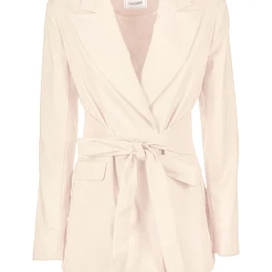 Blazer regular lungo crema in tessuto tecnico