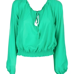 Blusa ampia verde in crèpe de chine