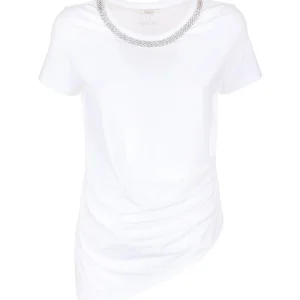 T-shirt regular bianca in jersey stretch con catena applicata