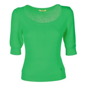 Maglia slim verde con scollo tondo ampio