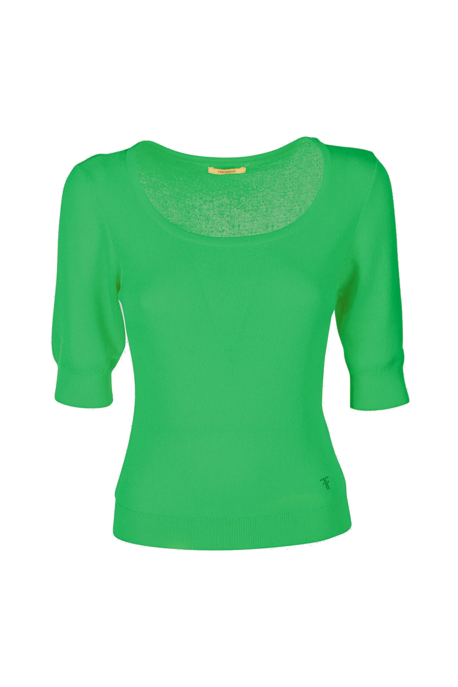 Maglia slim verde con scollo tondo ampio - immagine 2