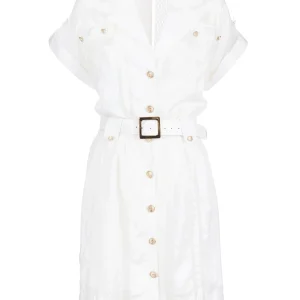 Abito chemisier mini bianco con cintura