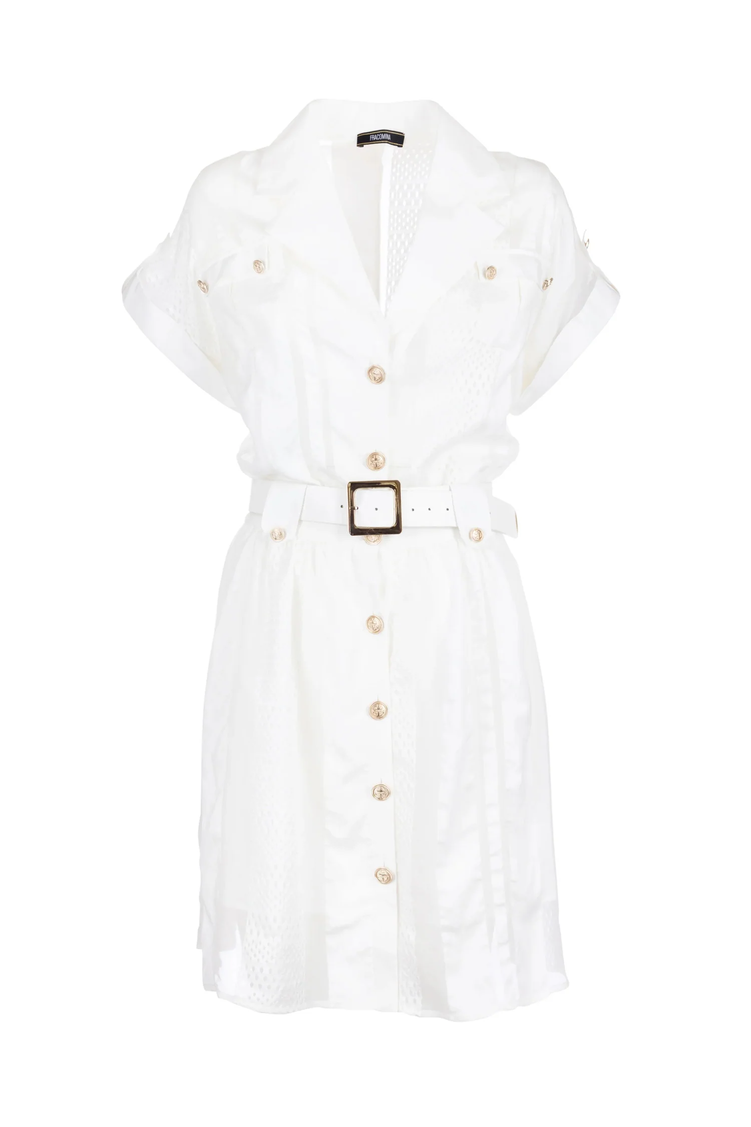 Abito chemisier mini bianco con cintura