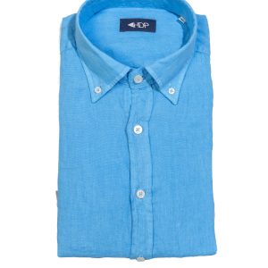 Camicia button down celeste in lino