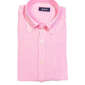 Camicia button down rosa in lino