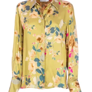 Camicia semi aderente salvia con stampa floreale