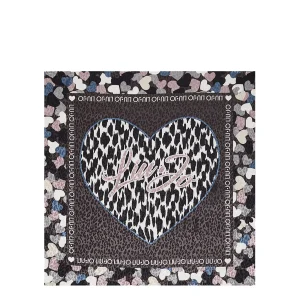 Foulard nero ecosostenibile con cuori e motivo animalier