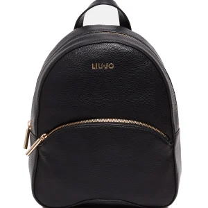 Zaino nero ecosostenibile con logo e tasca frontale